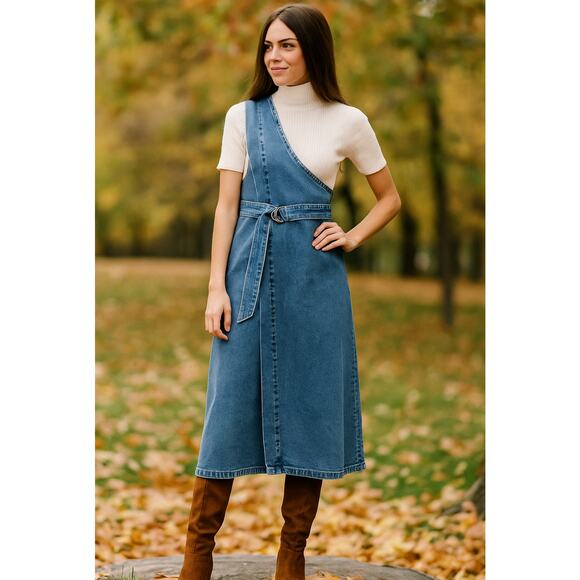 Moussy Asymmetry Denim Jumper Dress - Picture 1 of 15